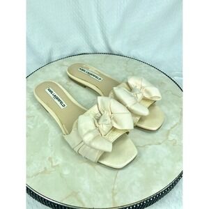 Karl Lagerfeld Rosie Bow Slide Sandals Women 8 Cream Leather Flat Slip On Shoes